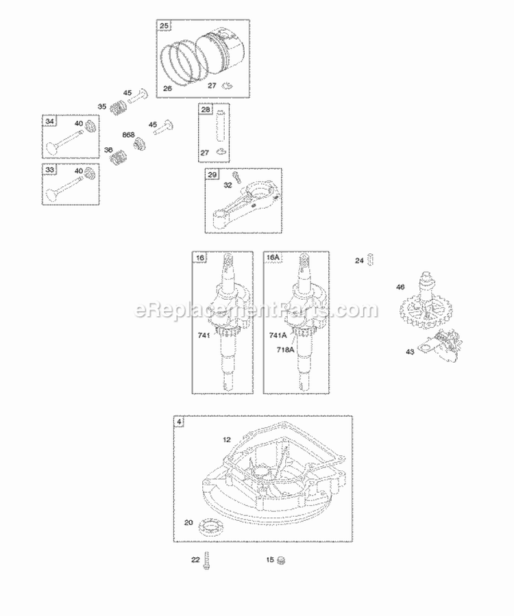 Camshaft Crankcase CoverSump Crankshaft PistonRingsConnecting Rod Diagram and Parts List for 10L902-0110-B1  Briggs and Stratton Engine